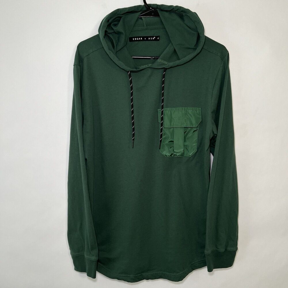 Edgar + Ash Long Sleeve Hoodie T Shirt Mens Size Medium Green Contrasting Pocket